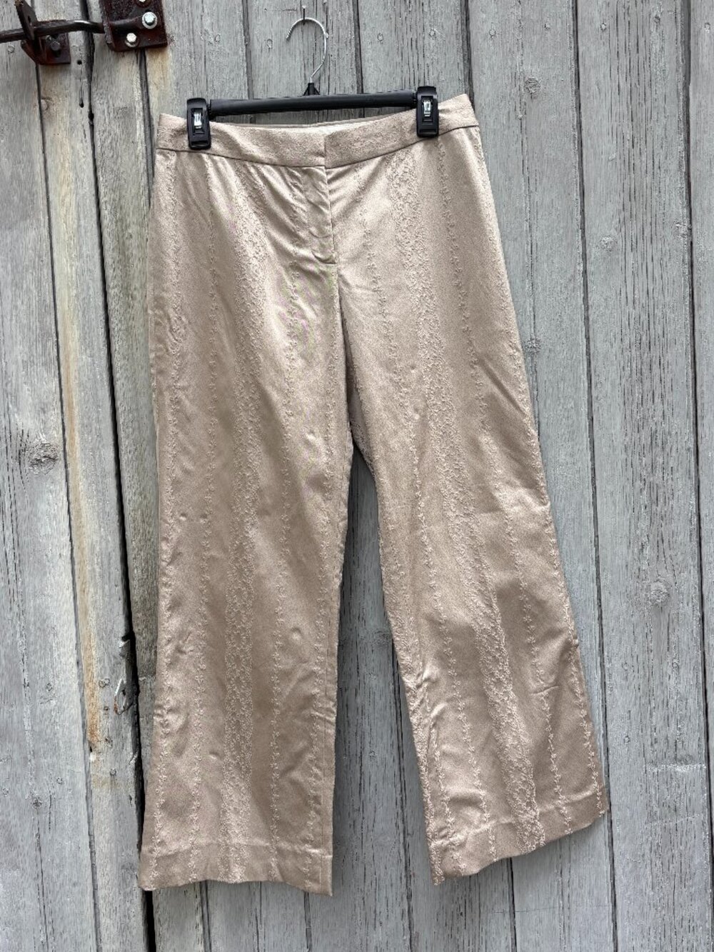 Elie Tahari Champagne Embroidered Wide Leg Trousers 6 Like New